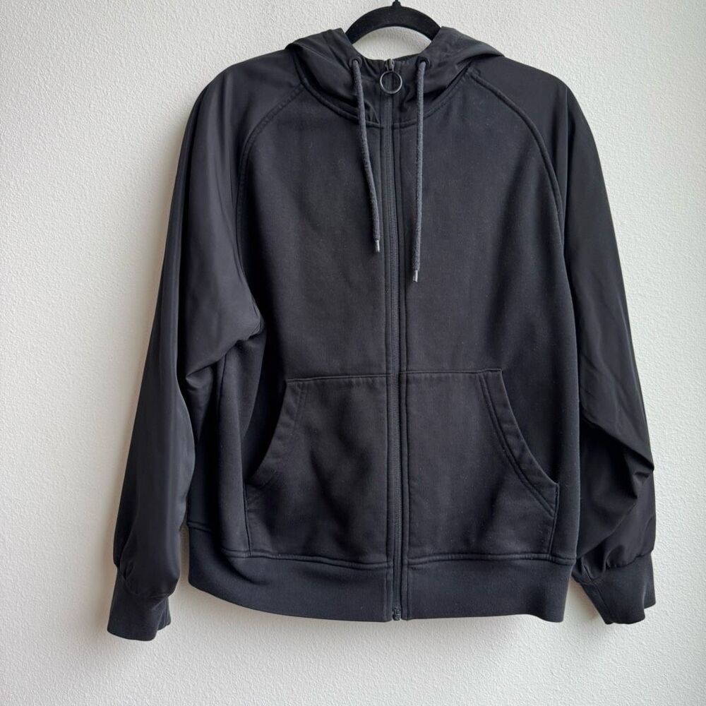 Alo Black Full Zip Hooded Cozy Relaxed Oversized Nylon Coat Size Medium/Large